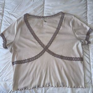 Torrid Cream and Brown Lace Trim Crop Top